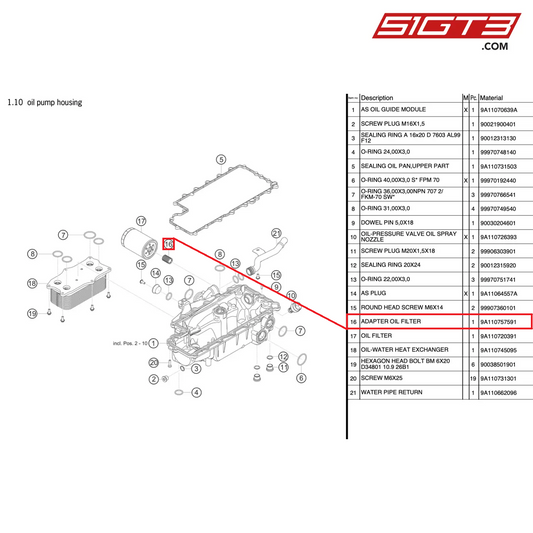 ADAPTER OIL FILTER - 9A110757591 [PORSCHE 991.2 GT3 Cup]