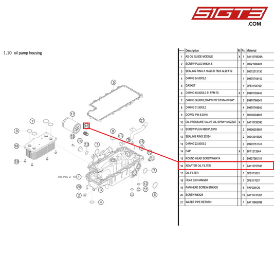 ADAPTER OIL FILTER - 9A110757591 [PORSCHE 991.1 GT3 Cup (2017)]