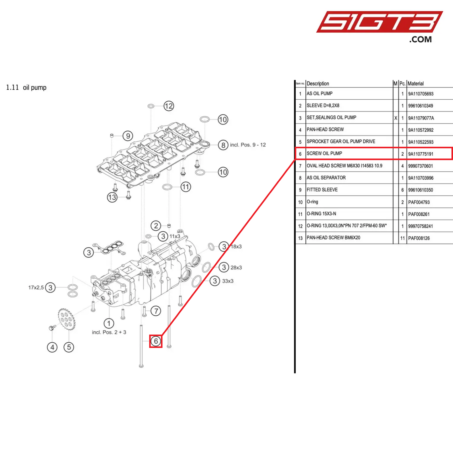 SCREW OIL PUMP - 9A110775191 [PORSCHE 991.1 GT3 Cup (2017)]