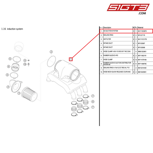 AS SUCTION SYSTEM - 9A11100387K [PORSCHE 911 GT3 R Type 991 (GEN 2)]