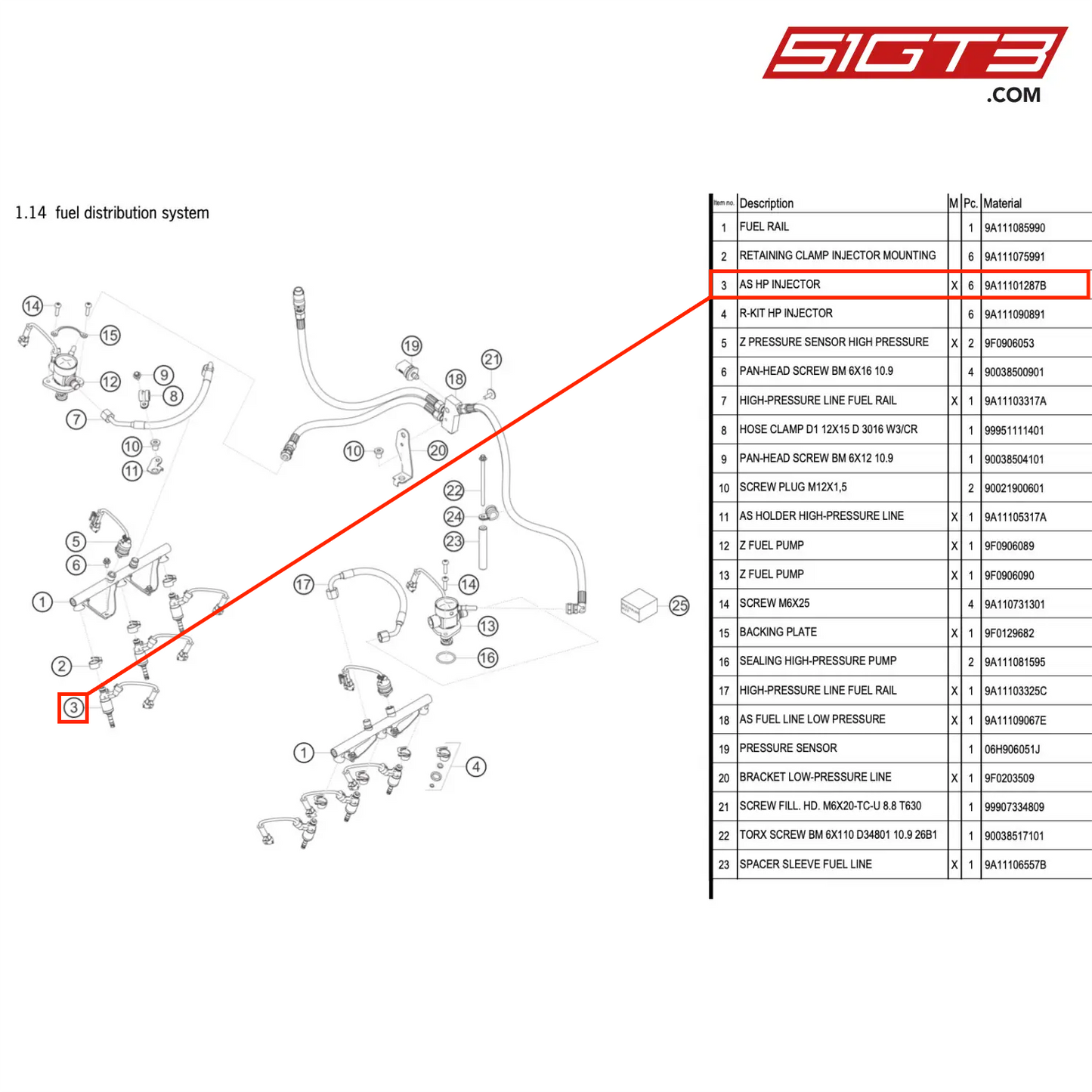 AS HP INJECTOR - 9A11101287B [PORSCHE 911 GT3 R Type 991 (GEN 2)]