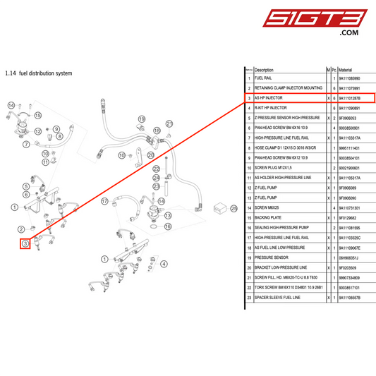 AS HP INJECTOR - 9A11101287B [PORSCHE 911 GT3 R Type 991 (GEN 2)]