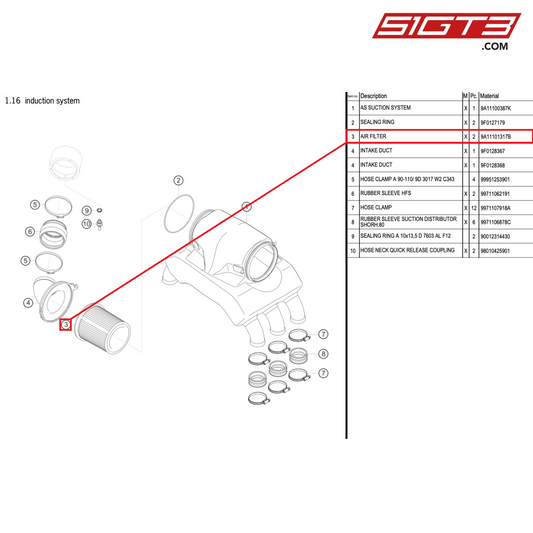 AIR FILTER - 9A11101317B [PORSCHE 911 GT3 R Type 991 (GEN 2)]