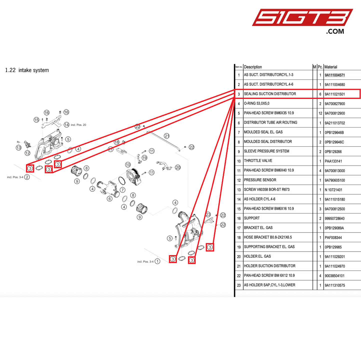 SEALING SUCTION DISTRIBUTOR - 9A111021501 [PORSCHE 911 GT2 RS Clubsport]