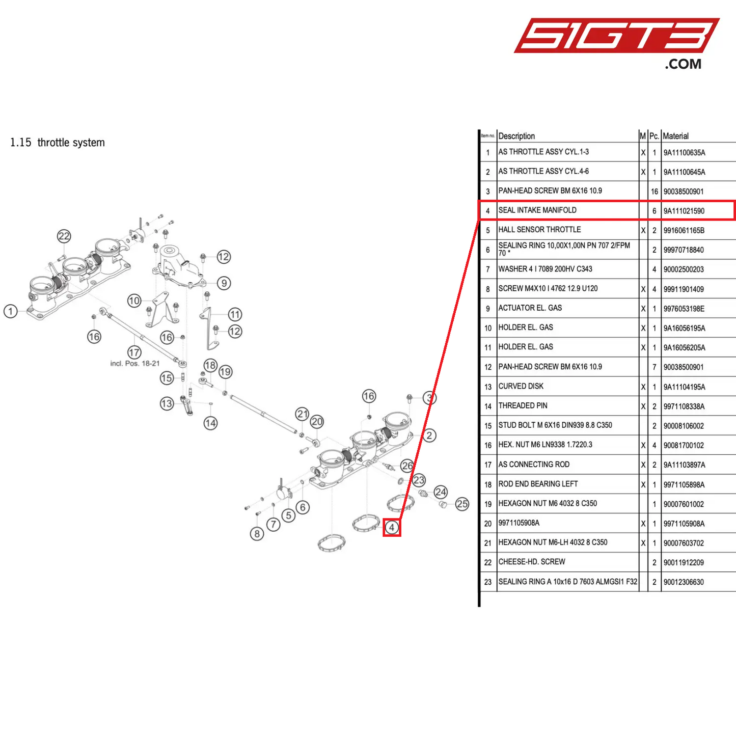 SEAL INTAKE MANIFOLD - 9A111021590 [PORSCHE 911 GT3 R Type 991 (GEN 2)]