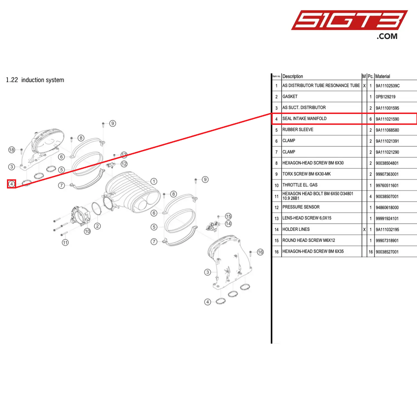 SEAL INTAKE MANIFOLD - 9A111021590 [PORSCHE 991.1 GT3 Cup (2017)]