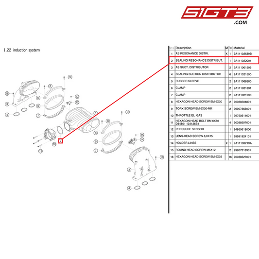 Joint d'étanchéité pour répartiteur de résonance - 9A111022001 [PORSCHE 991.2 GT3 Cup]