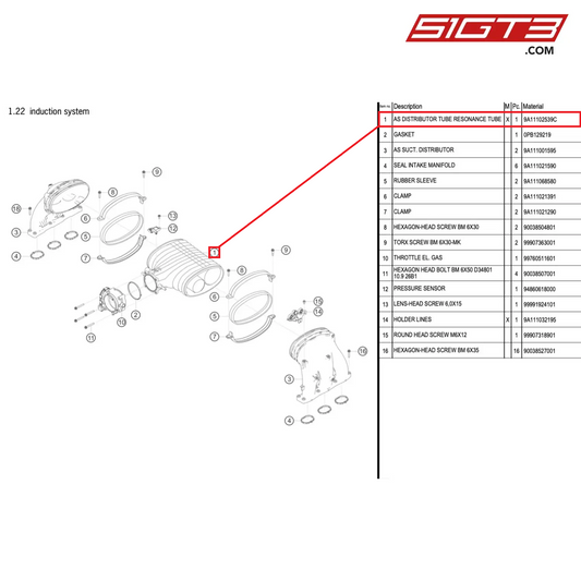 AS DISTRIBUTOR TUBE RESONANCE TUBE - 9A11102539C [PORSCHE 991.1 GT3 Cup (2017)]