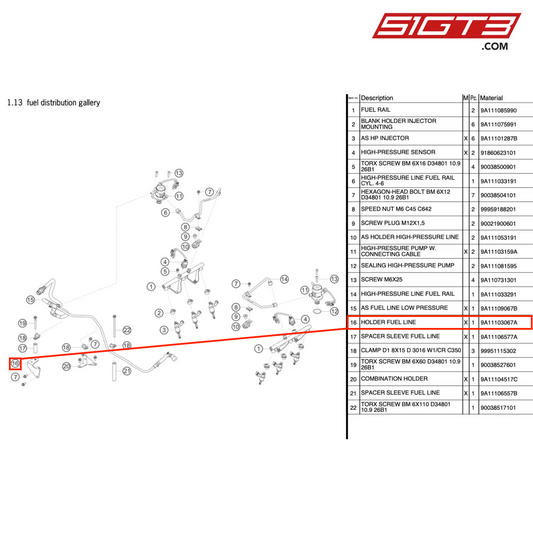 HOLDER FUEL LINE - 9A11103067A [PORSCHE 991.1 GT3 R]