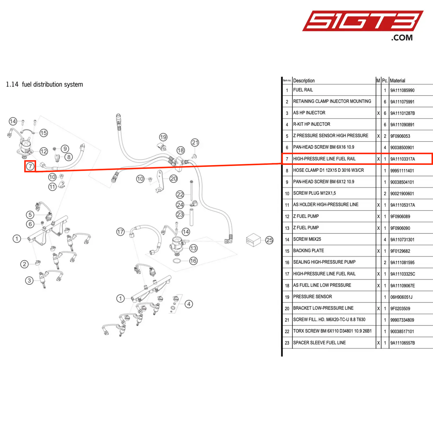 HIGH-PRESSURE LINE FUEL RAIL - 9A11103317A [PORSCHE 911 GT3 R Type 991 (GEN 2)]