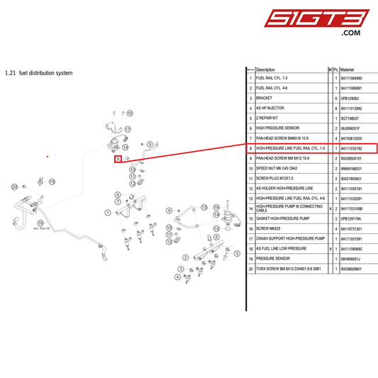 HIGH-PRESSURE LINE FUEL RAIL CYL. 1-3 - 9A111033192 [PORSCHE 991.1 GT3 Cup (2017)]