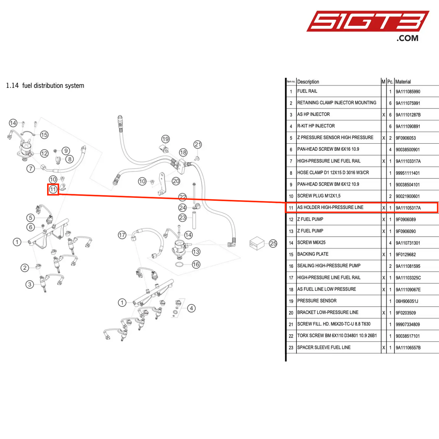 AS HOLDER HIGH-PRESSURE LINE - 9A11105317A [PORSCHE 911 GT3 R Type 991 (GEN 2)]