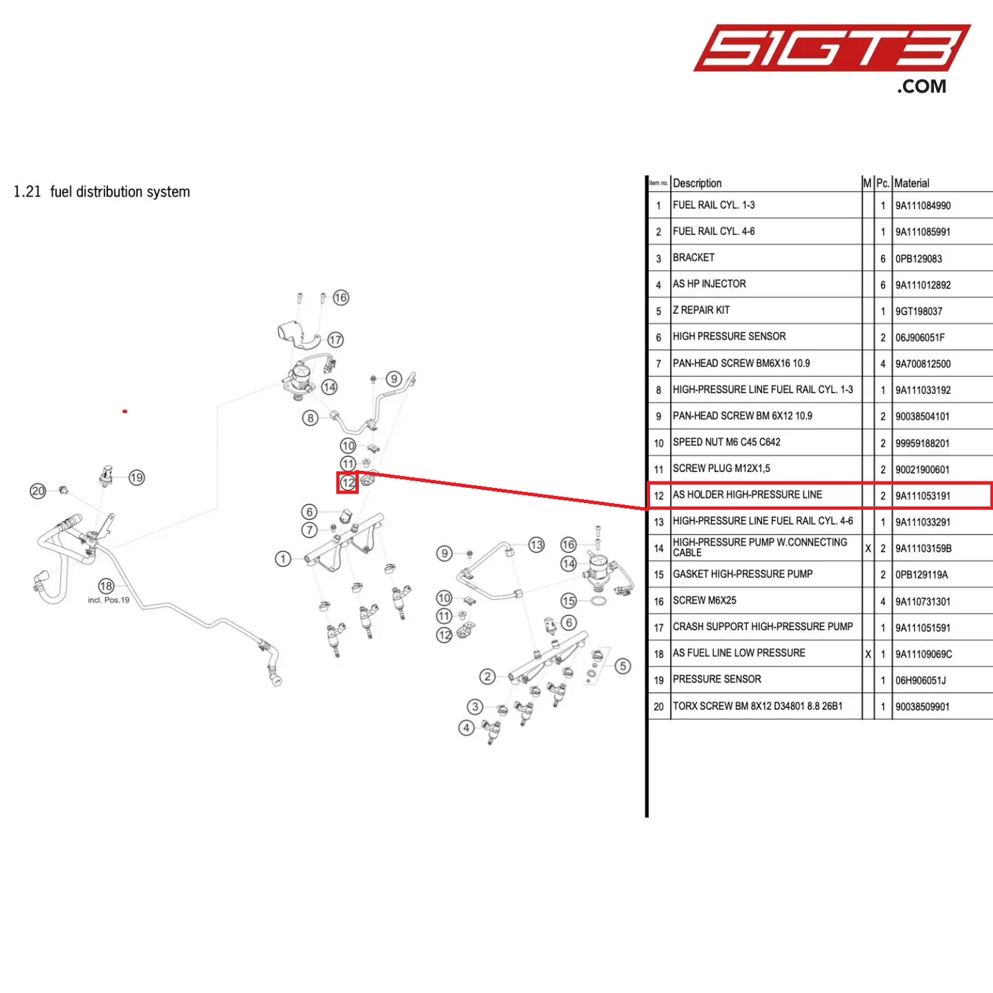 AS HOLDER HIGH-PRESSURE LINE - 9A111053191 [PORSCHE 991.1 GT3 Cup (2017)]