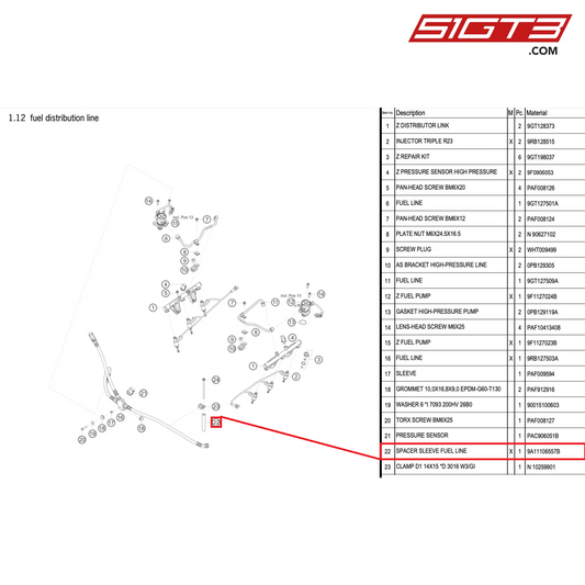 SPACER SLEEVE FUEL LINE - 9A11106557B [PORSCHE 992.1 GT3 R]