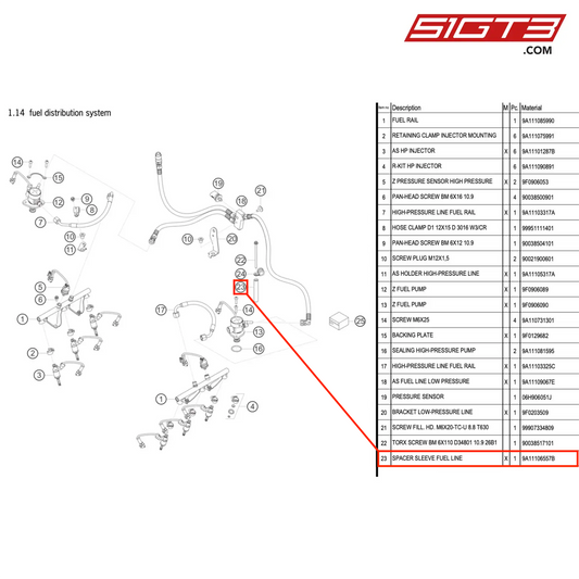 SPACER SLEEVE FUEL LINE - 9A11106557B [PORSCHE 911 GT3 R Type 991 (GEN 2)]