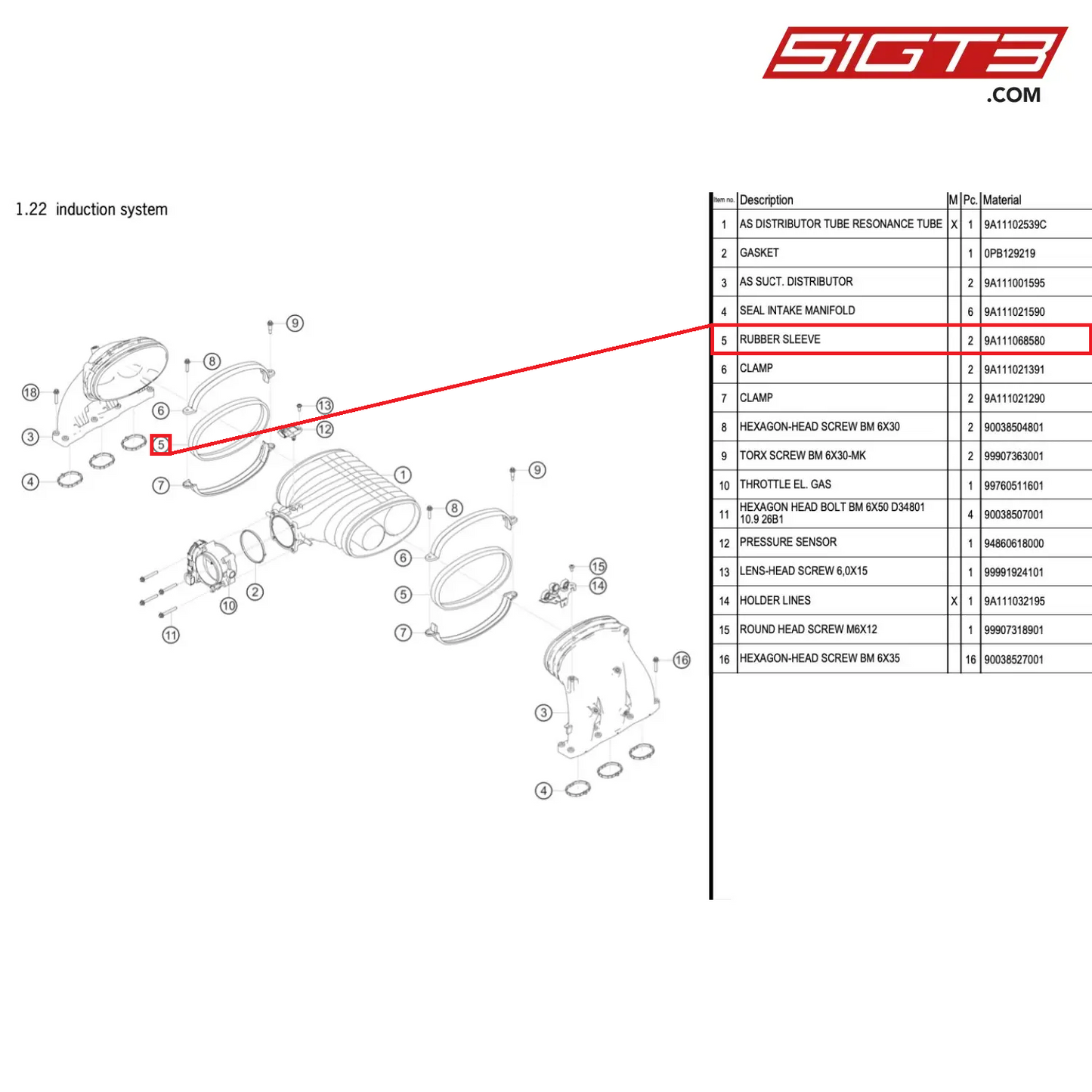 RUBBER SLEEVE - 9A111068580 [PORSCHE 991.1 GT3 Cup (2017)]