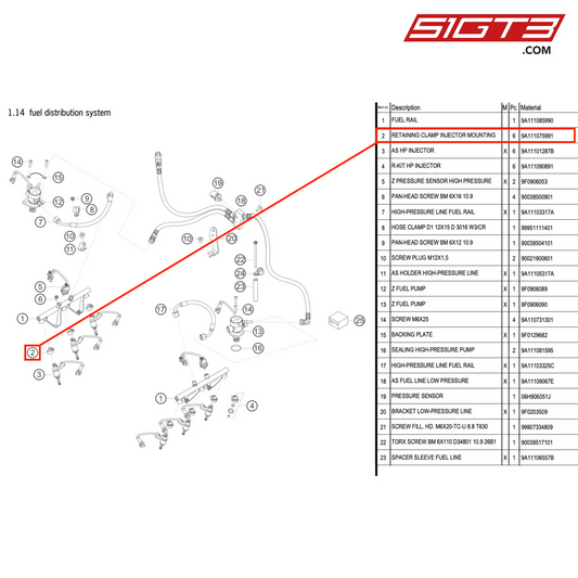 RETAINING CLAMP INJECTOR MOUNTING - 9A111075991 [PORSCHE 911 GT3 R Type 991 (GEN 2)]