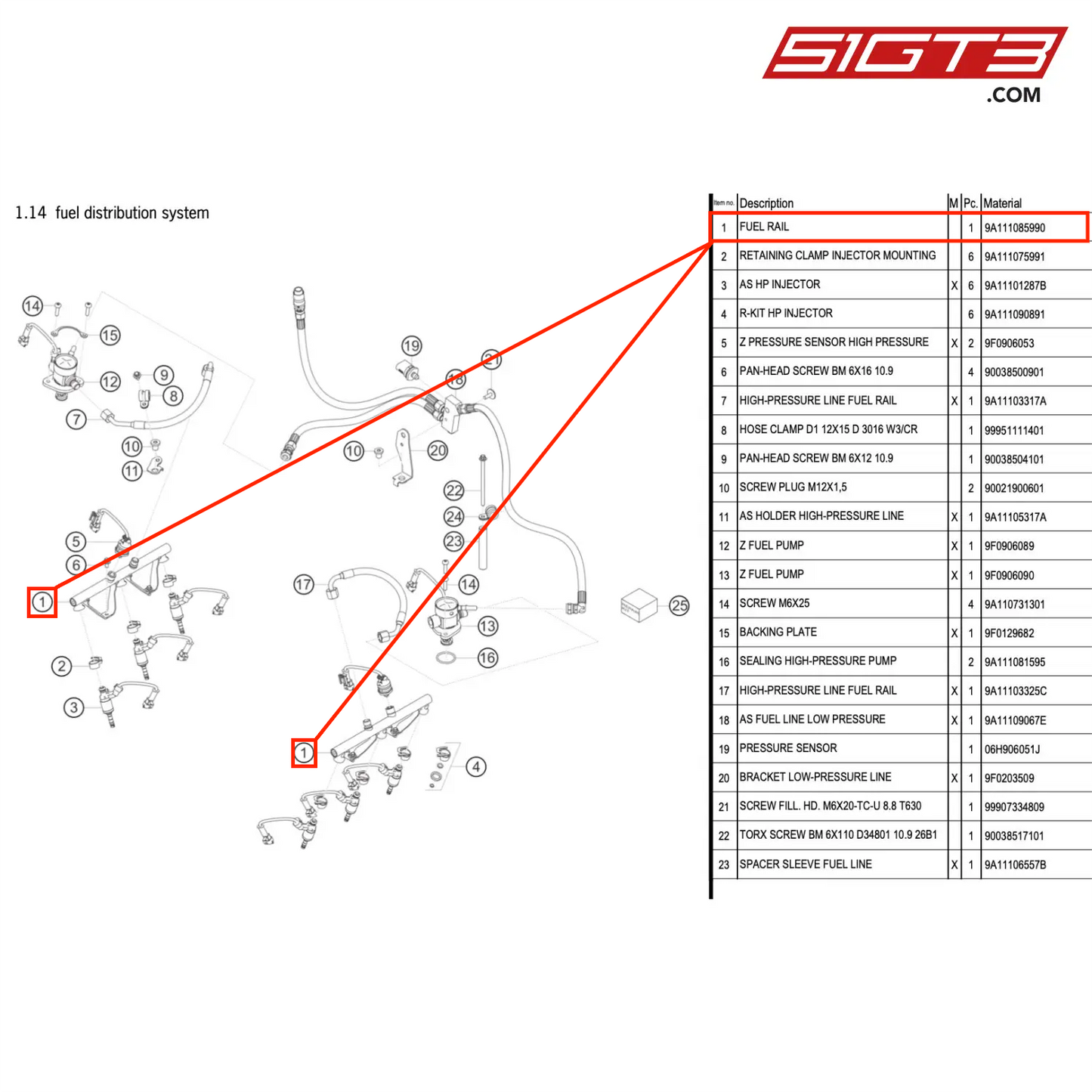 FUEL RAIL - 9A111085990 [PORSCHE 911 GT3 R Type 991 (GEN 2)]