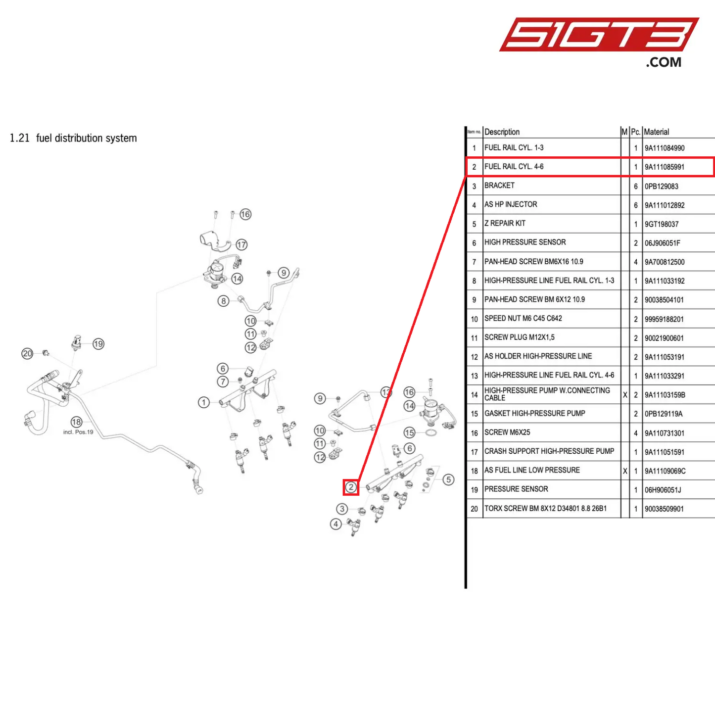 FUEL RAIL CYL. 4-6 - 9A111085991 [PORSCHE 991.1 GT3 Cup (2017)]