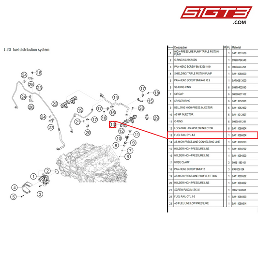 FUEL RAIL CYL.4-6 - 9A111086004 [PORSCHE 718 Cayman GT4 Clubsport]