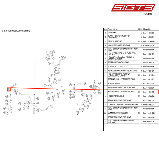 AS燃料ライン低圧 - 9A11109067B [ポルシェ 991.1 GT3 R]