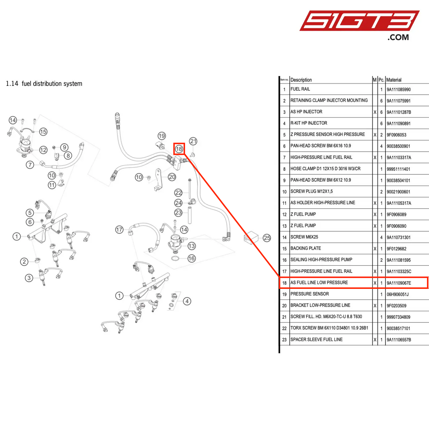 AS FUEL LINE LOW PRESSURE - 9A11109067E [PORSCHE 911 GT3 R Type 991 (GEN 2)]