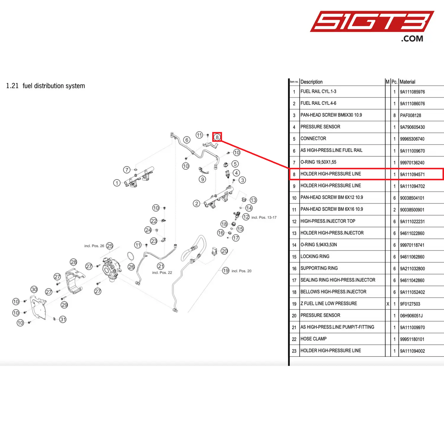 HOLDER HIGH-PRESSURE LINE - 9A111094571 [PORSCHE 911 GT2 RS Clubsport]