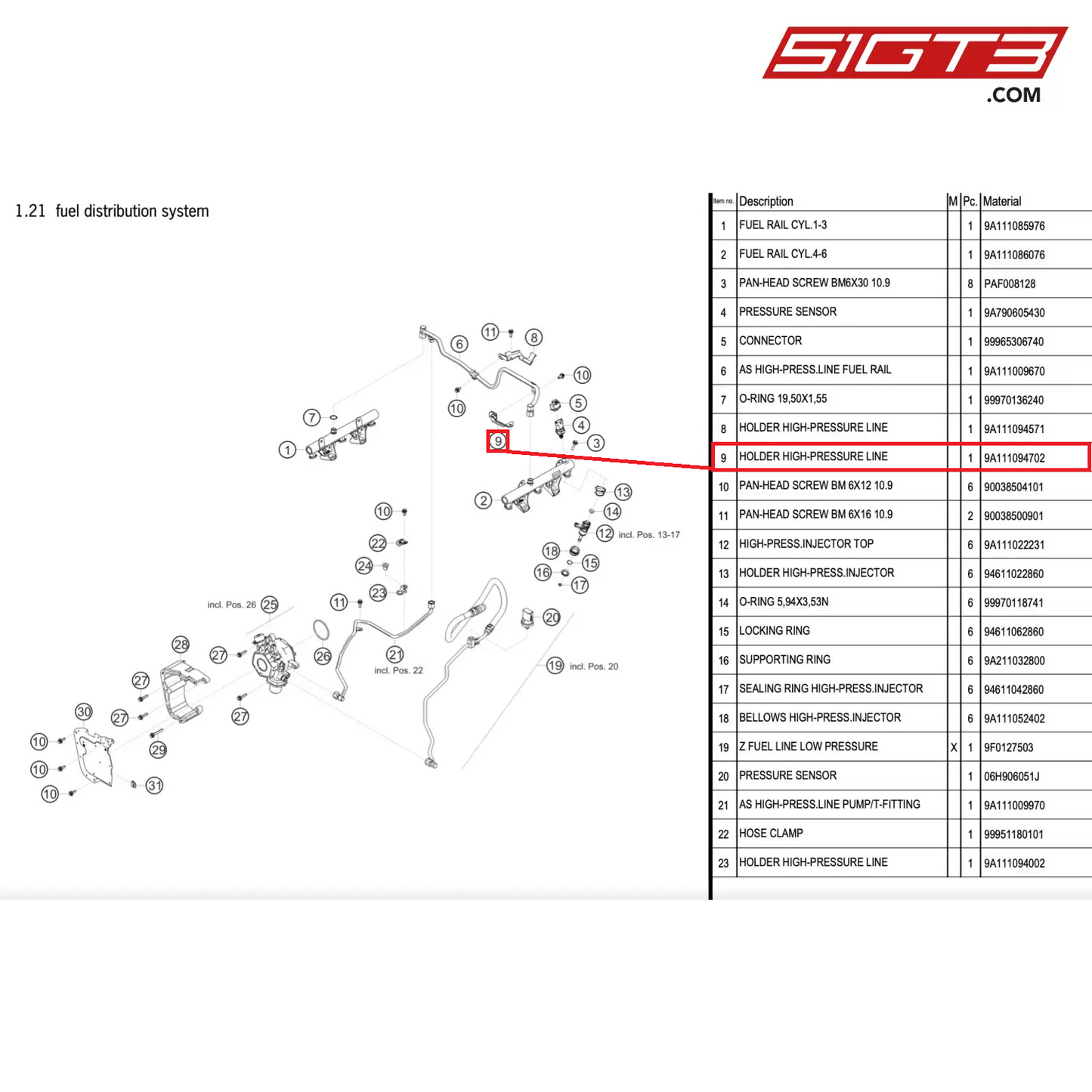 HOLDER HIGH-PRESSURE LINE - 9A111094702 [PORSCHE 911 GT2 RS Clubsport]