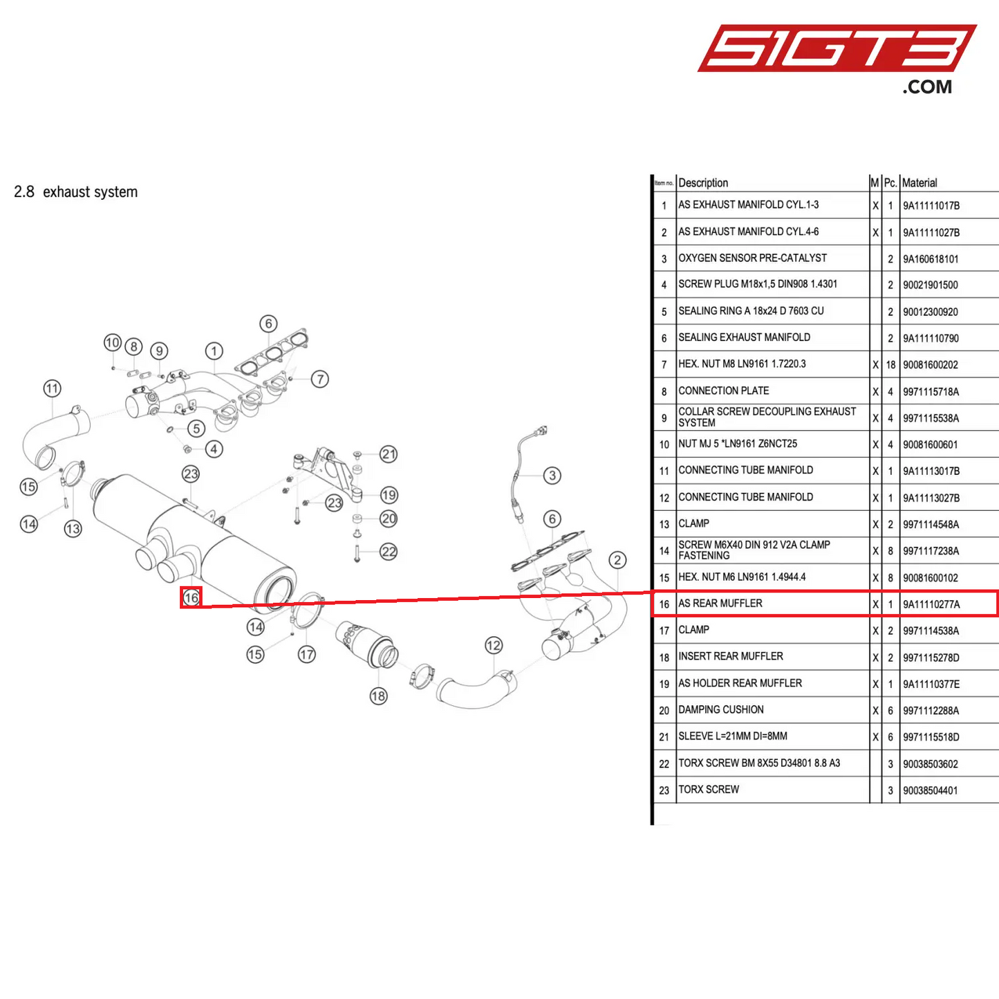 AS REAR MUFFLER - 9A11110277A [PORSCHE 911 GT3 R Type 991 (GEN 2)]