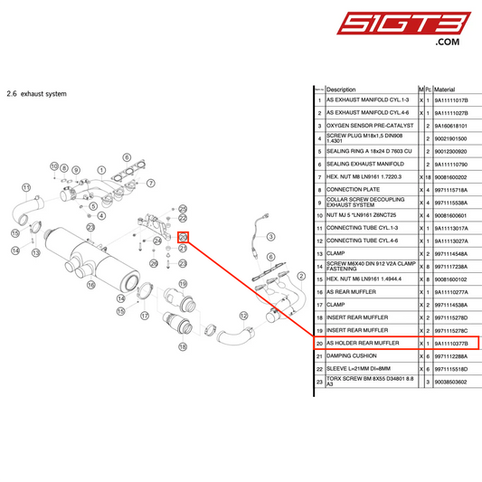 ASホルダーリアマフラー - 9A11110377B [ポルシェ 991.1 GT3 R]