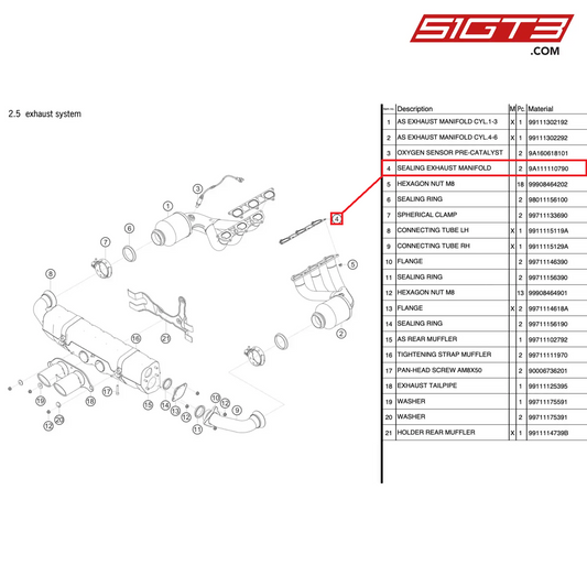 JOINT DE COLLECTEUR D'ÉCHAPPEMENT - 9A111110790 [PORSCHE 991.2 GT3 Cup]