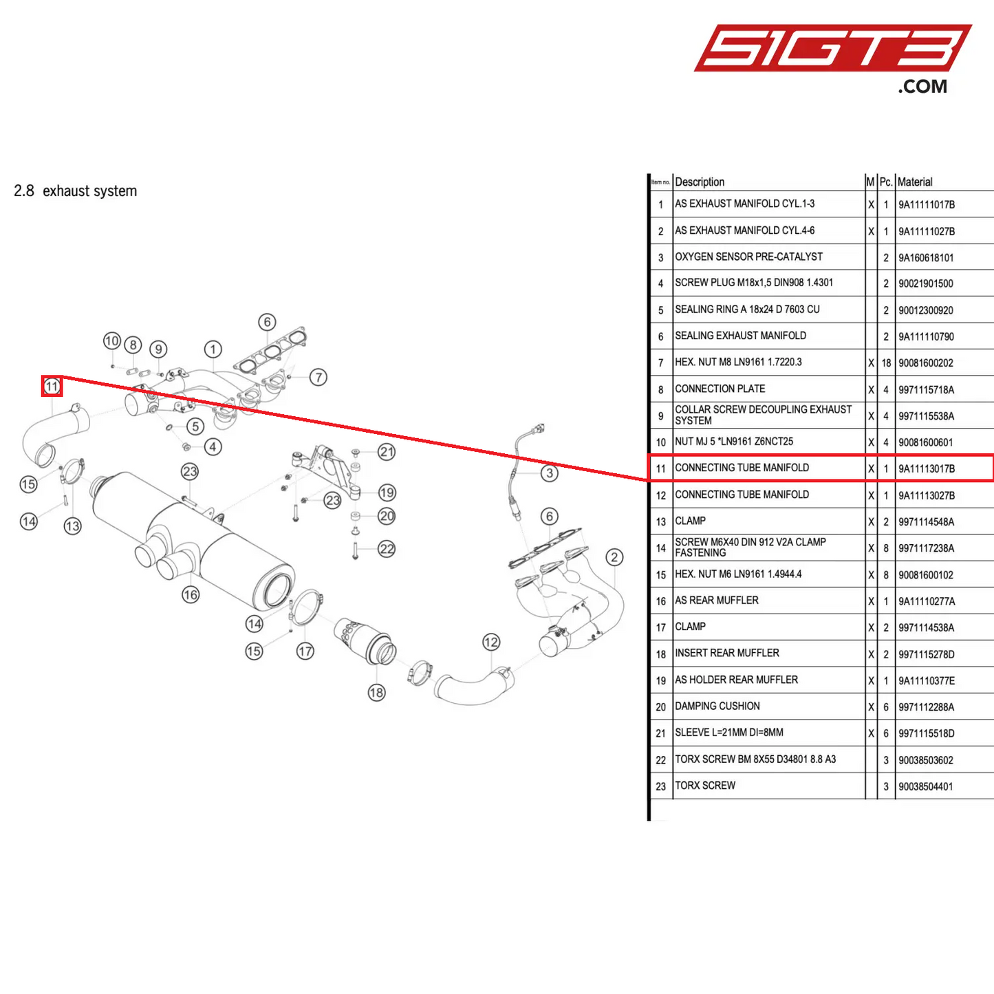 CONNECTING TUBE MANIFOLD - 9A11113017B [PORSCHE 911 GT3 R Type 991 (GEN 2)]