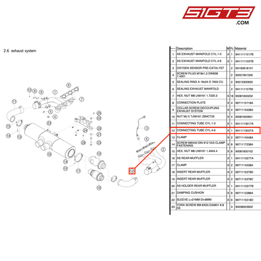 コネクティングチューブ CYL.4-6 - 9A11113027A [ポルシェ 991.1 GT3 R]