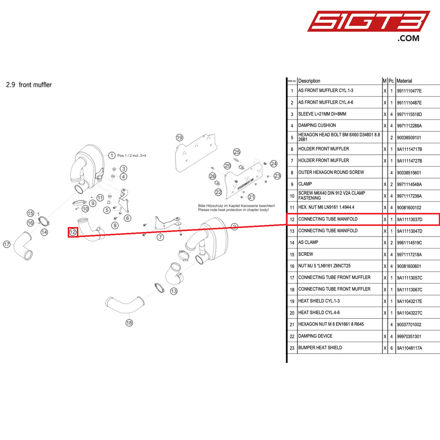 CONNECTING TUBE MANIFOLD - 9A11113037D [PORSCHE 911 GT3 R Type 991 (GEN 2)]