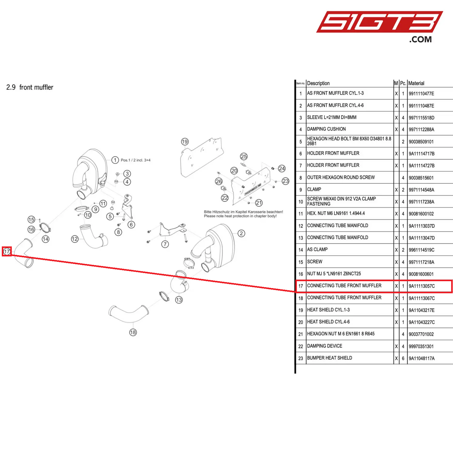 CONNECTING TUBE FRONT MUFFLER - 9A11113057C [PORSCHE 911 GT3 R Type 991 (GEN 2)]