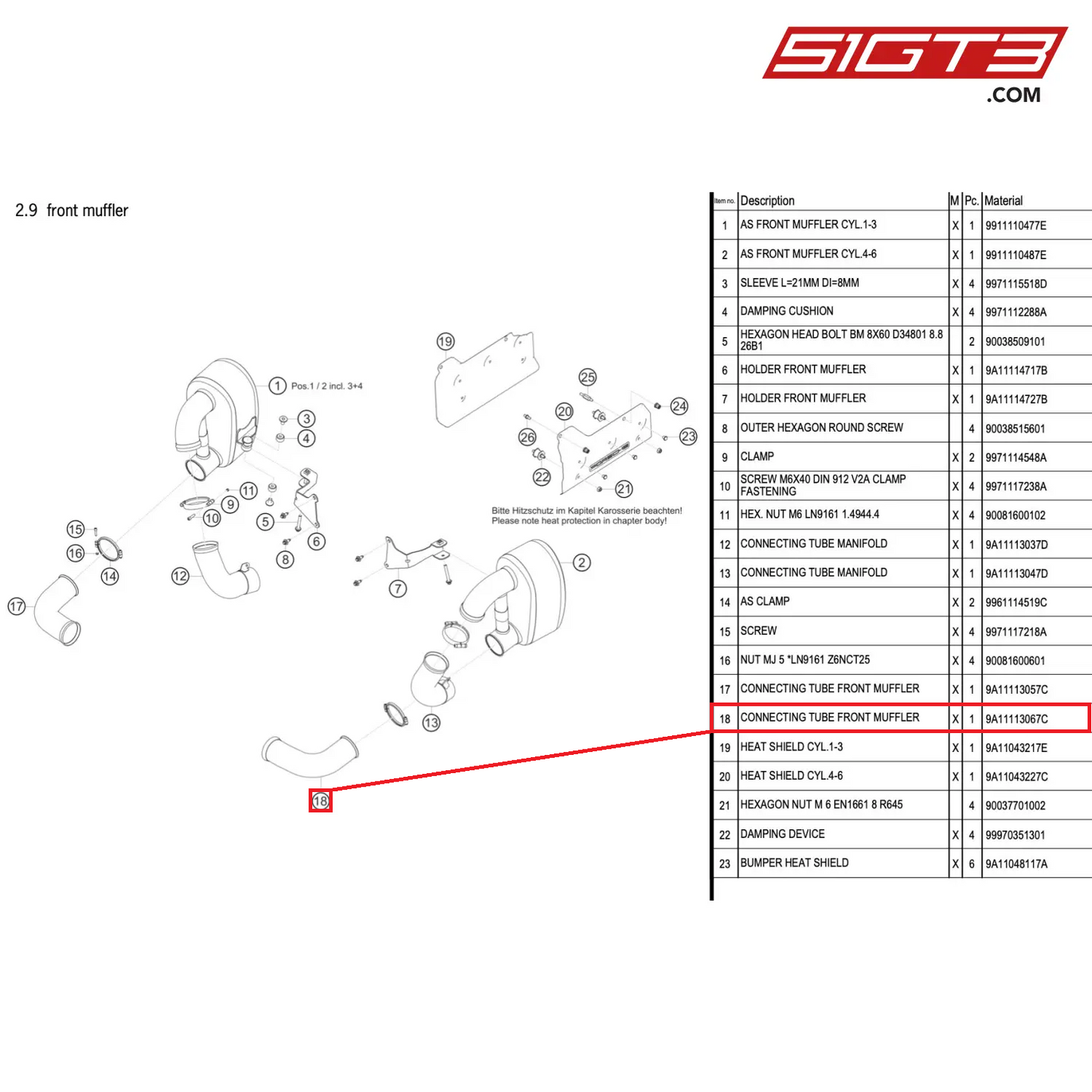 CONNECTING TUBE FRONT MUFFLER - 9A11113067C [PORSCHE 911 GT3 R Type 991 (GEN 2)]