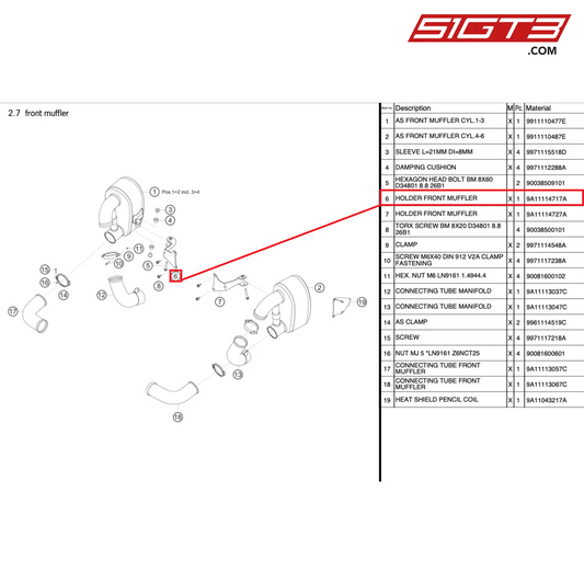 HOLDER FRONT MUFFLER - 9A11114717A [PORSCHE 991.1 GT3 R]