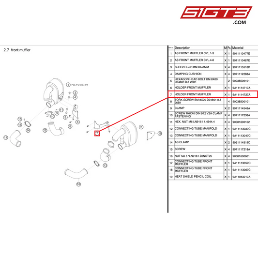 HOLDER FRONT MUFFLER - 9A11114727A [PORSCHE 991.1 GT3 R]
