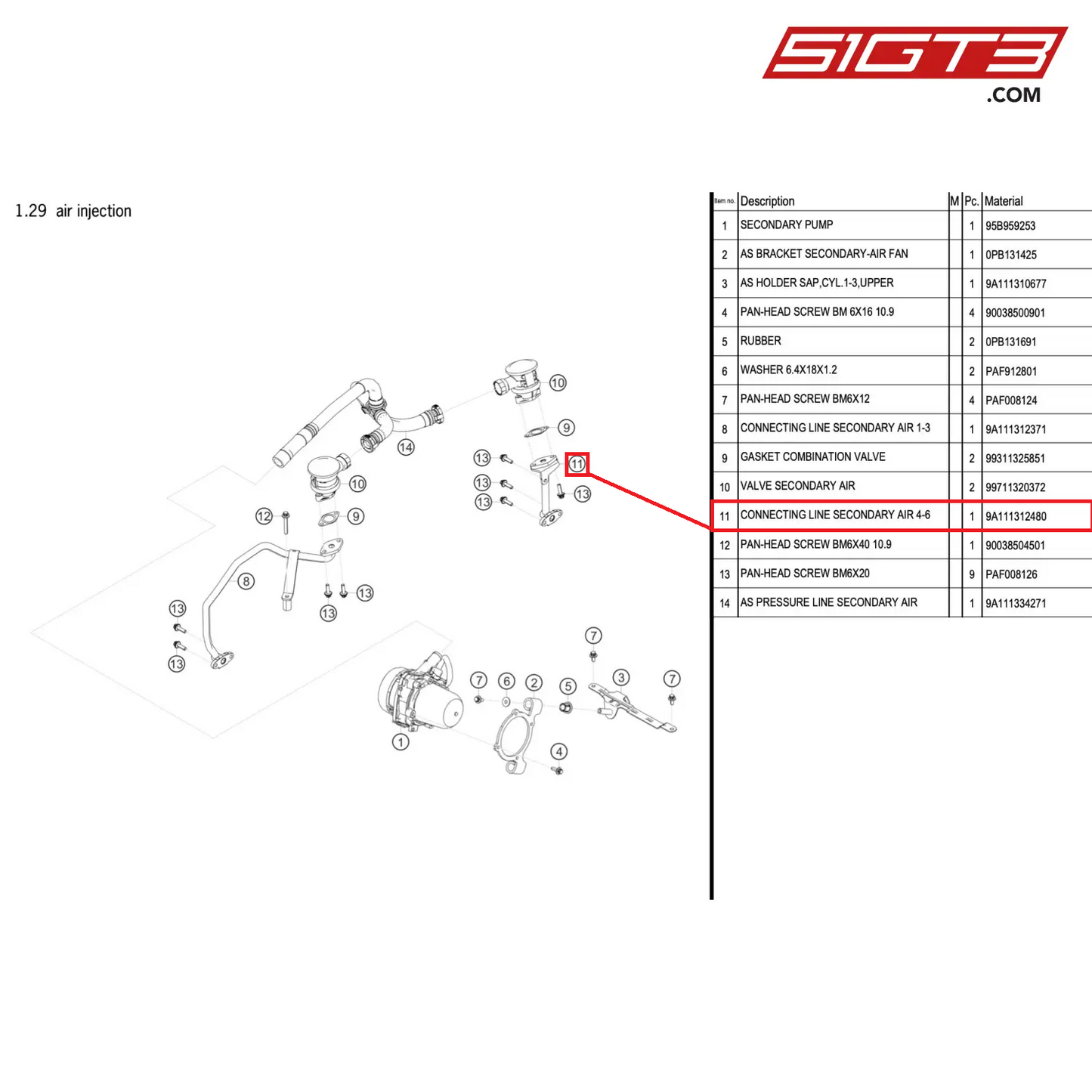 CONNECTING LINE SECONDARY AIR 4-6 - 9A111312480 [PORSCHE 911 GT2 RS Clubsport]