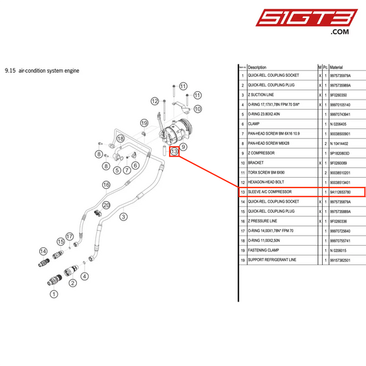 SLEEVE A/C COMPRESSOR - 9A112653780 [PORSCHE 991.2 GT3 R]