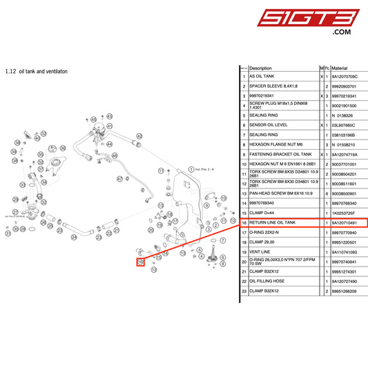 RETURN LINE OIL TANK - 9A120710491 [PORSCHE 911 GT3 Cup Type 991 (GEN 2)]