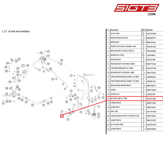 RETURN LINE OIL TANK - 9A120710491 [PORSCHE 991.1 GT3 Cup (2017)]