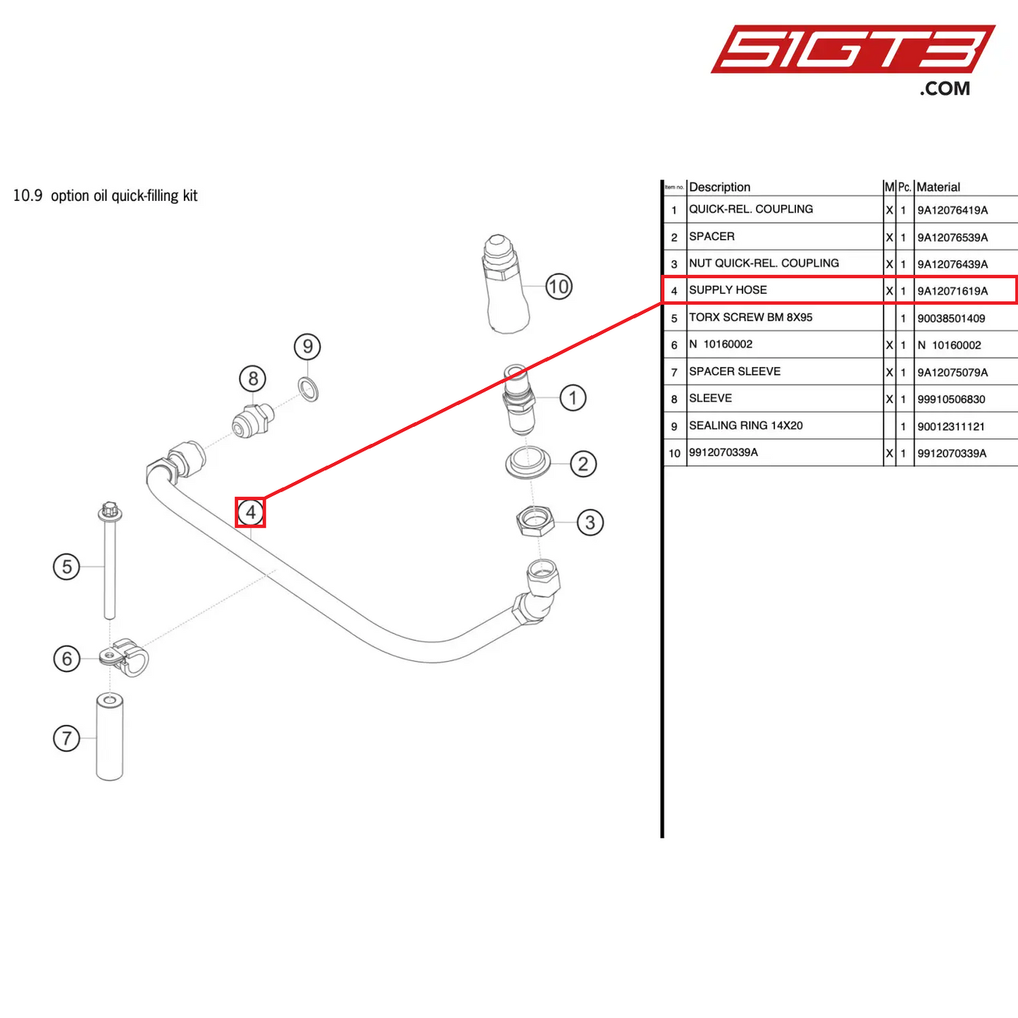 SUPPLY HOSE - 9A12071619A [PORSCHE 911 GT3 Cup Type 991 (GEN 2)]