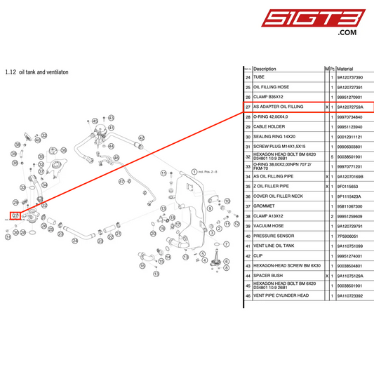 AS ADAPTER OIL FILLING - 9A12072759A [PORSCHE 911 GT3 Cup Type 991 (GEN 2)]