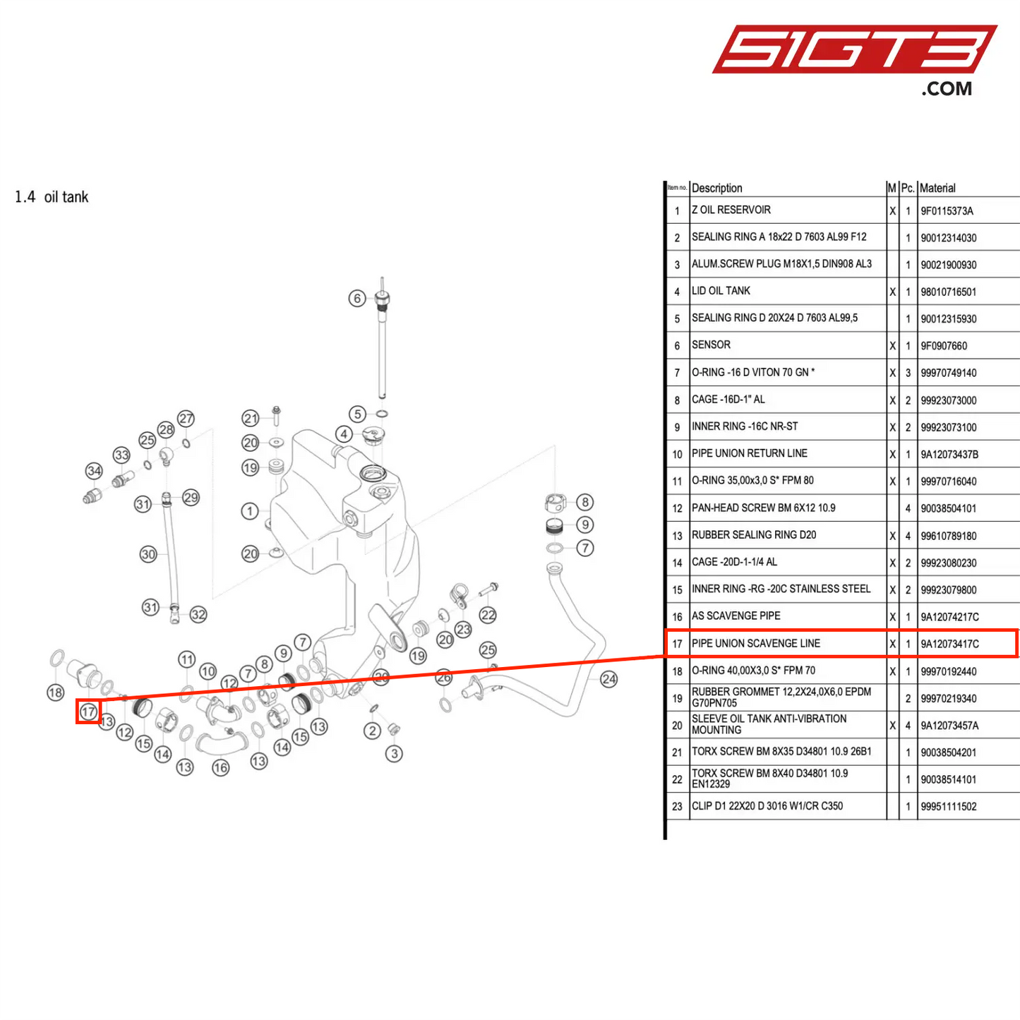 PIPE UNION SCAVENGE LINE - 9A12073417C [PORSCHE 911 GT3 R Type 991 (GEN 2)]