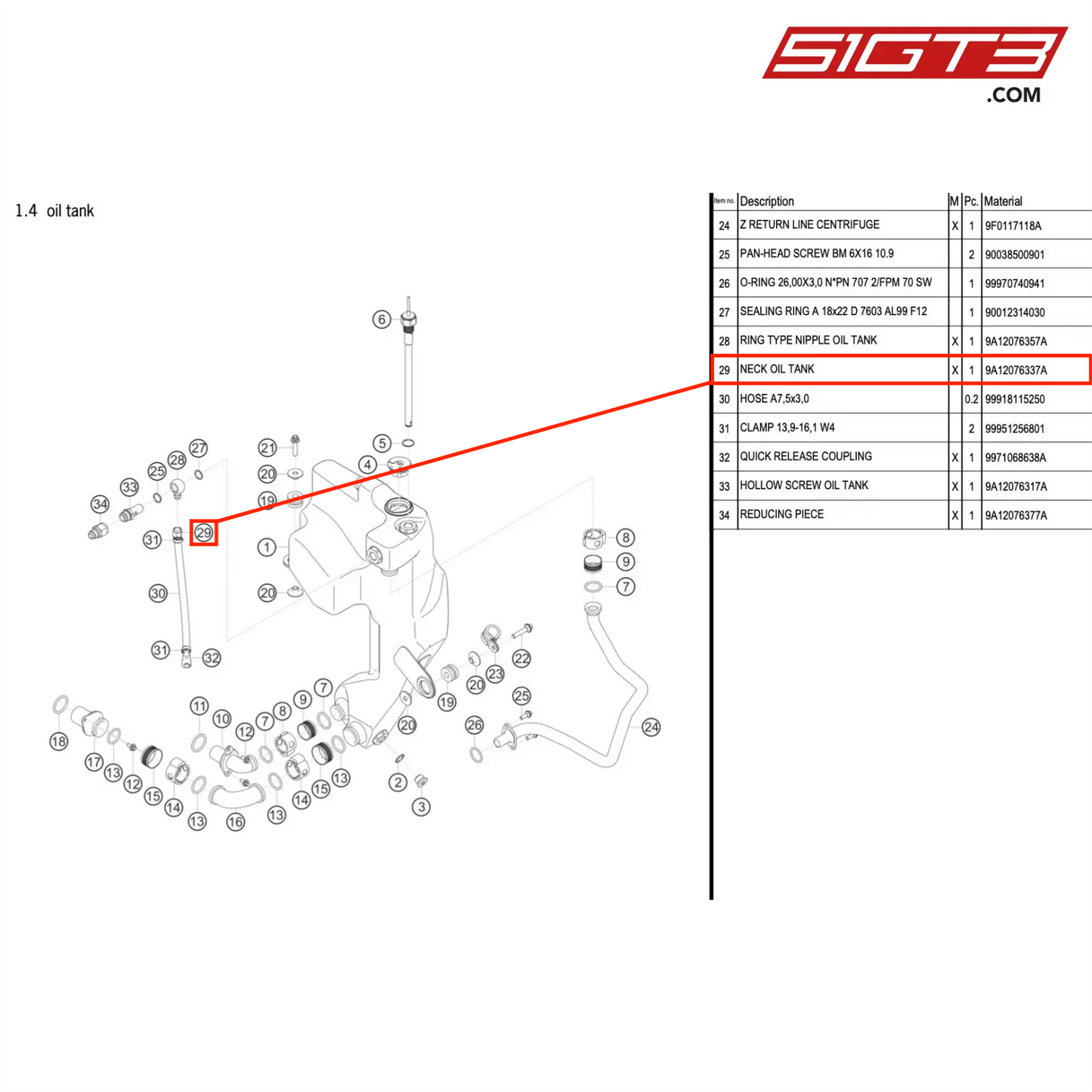 NECK OIL TANK - 9A12076337A [PORSCHE 911 GT3 R Type 991 (GEN 2)]