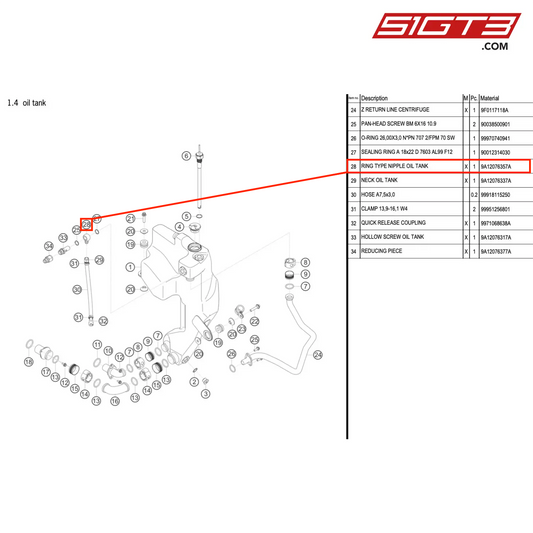 RING TYPE NIPPLE OIL TANK - 9A12076357A [PORSCHE 911 GT3 R Type 991 (GEN 2)]