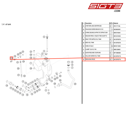 REDUCING PIECE - 9A12076377A [PORSCHE 911 GT3 R Type 991 (GEN 2)]