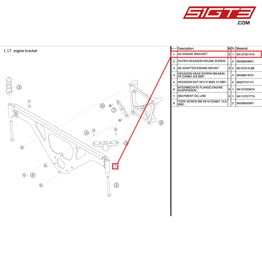 ASエンジンブラケット - 9A13750147A [ポルシェ 991.1 GT3 R]