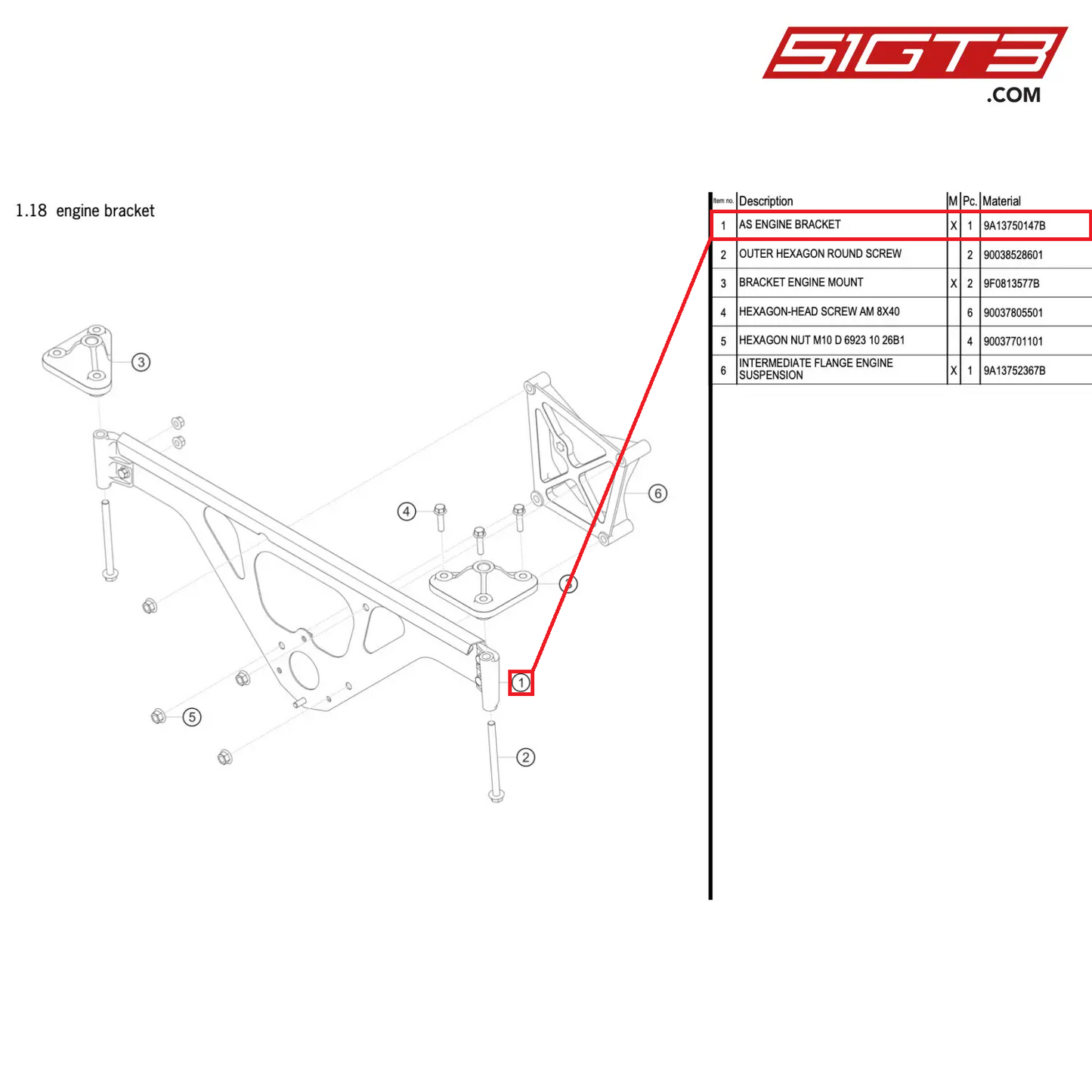 AS ENGINE BRACKET - 9A13750147B [PORSCHE 911 GT3 R Type 991 (GEN 2)]